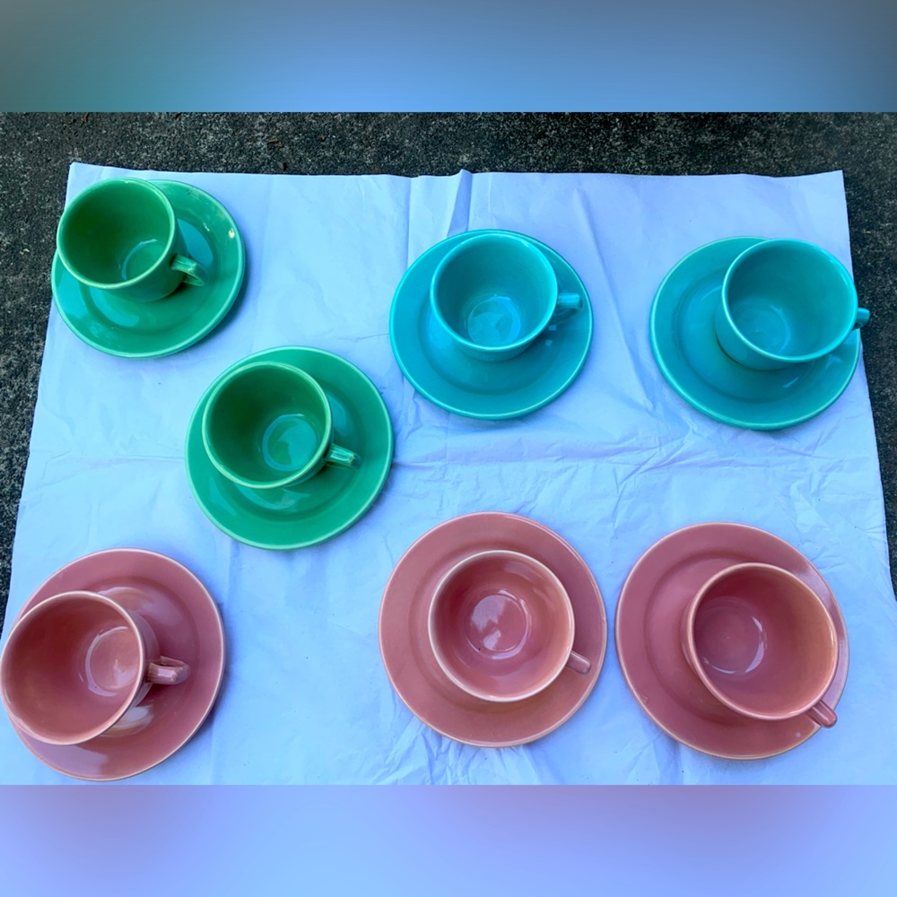 Bauer saucers and cups - set of 11; one set doesn’t match. Excellent condition!